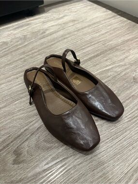 Brown Slingback Leather Flats - Unbranded